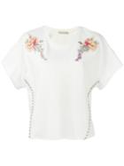Amen Floral Patch Shortsleeved Sweatshirt, Women's, Size: 40, White, Cotton/viscose