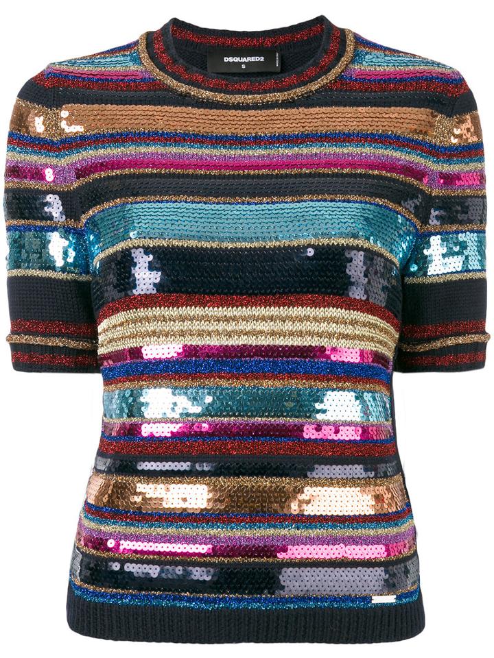 Dsquared2 Sequin Stripe Pattern Top, Women's, Size: Large, Wool/polyamide/polyester/viscose
