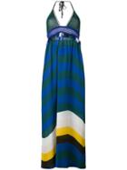 Fendi Halterneck Maxi Dress, Women's, Size: 40, Blue, Silk/spandex/elastane/viscose