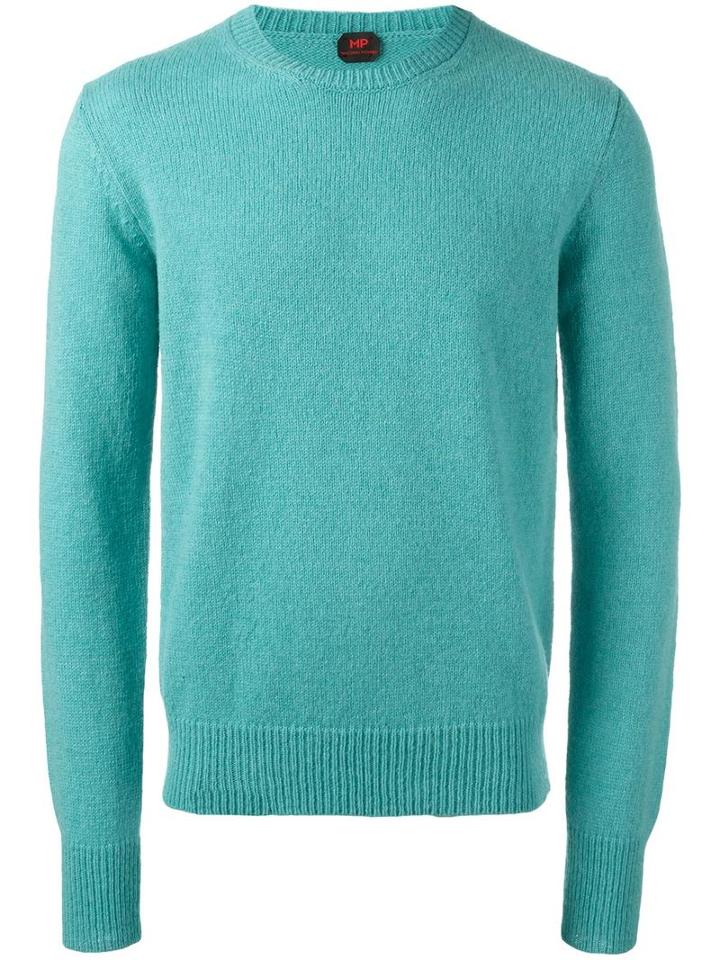 Mp Massimo Piombo Shetland Wool Classic Sweater, Men's, Size: Xl, Blue, Virgin Wool