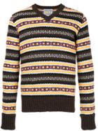 Walter Van Beirendonck Vintage Fairisle V-neck Sweater - Brown