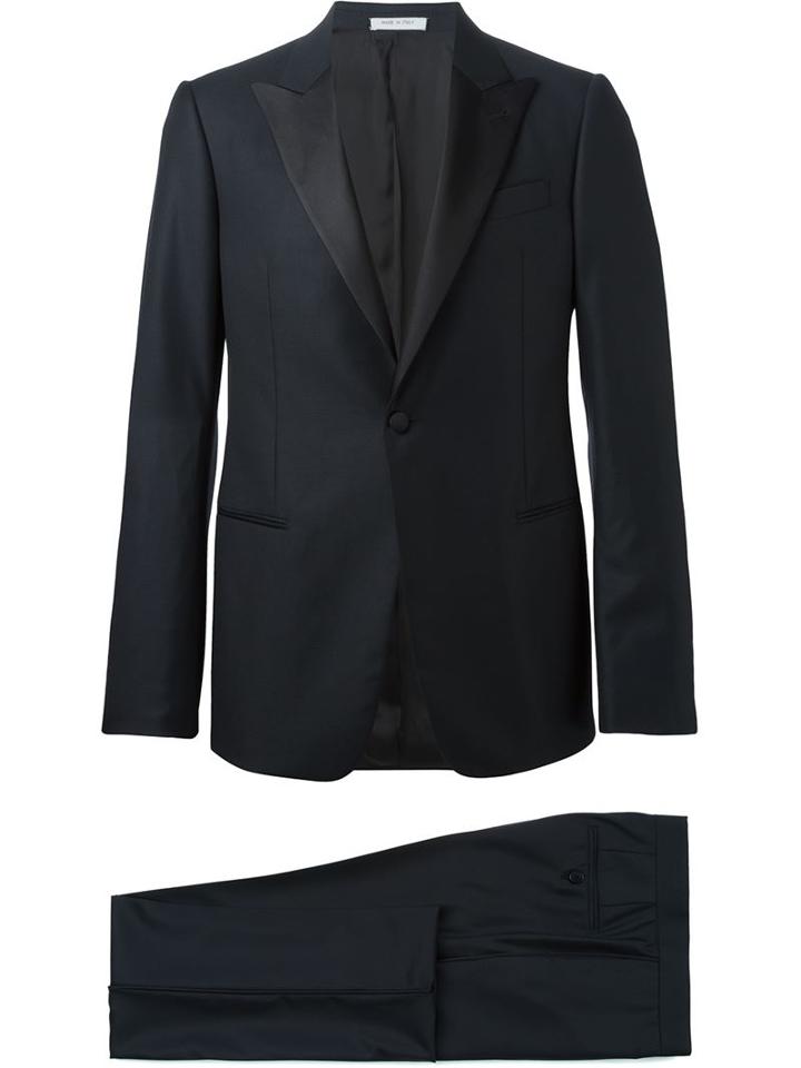 Armani Collezioni One Button Blazer, Men's, Size: 52, Black, Silk/polyester/viscose/virgin Wool