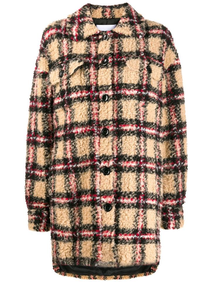 Stand Studio Checked Teddy Coat - Black