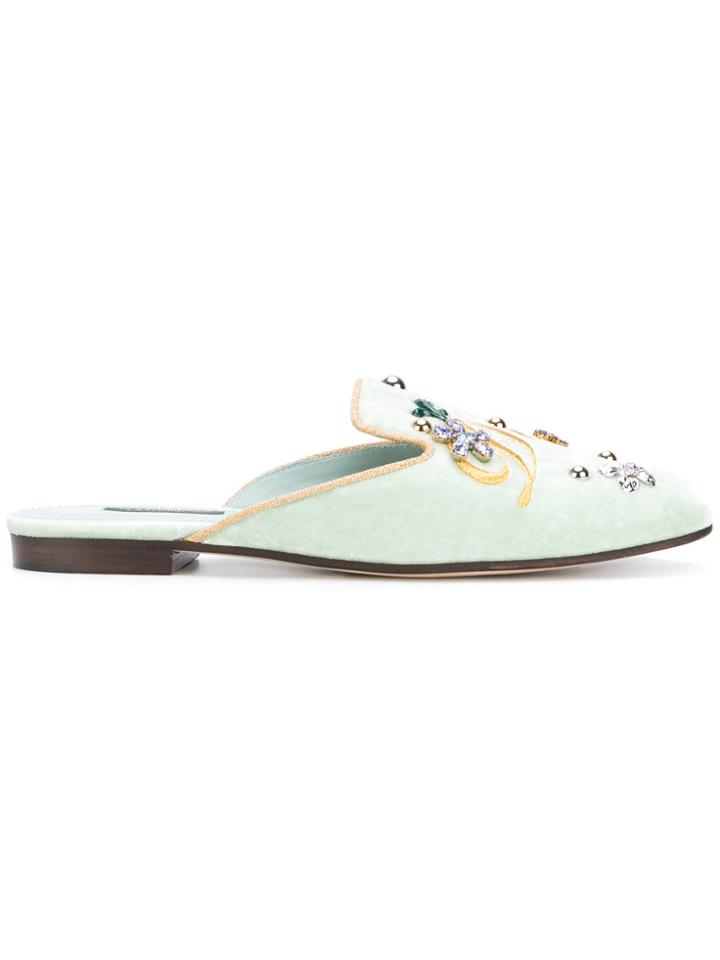 Dolce & Gabbana Embroidered Mules - Green