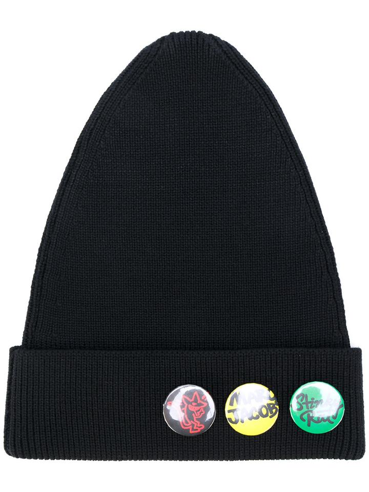 Marc Jacobs - Button Badge Beanie - Men - Polyester/virgin Wool - M, Black, Polyester/virgin Wool