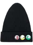 Marc Jacobs - Button Badge Beanie - Men - Polyester/virgin Wool - M, Black, Polyester/virgin Wool