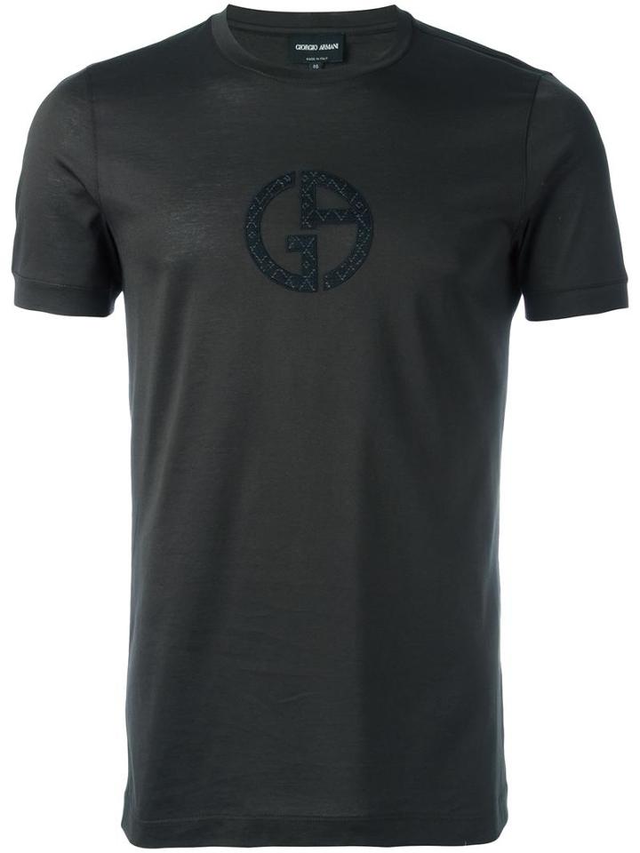 Giorgio Armani Logo Print T-shirt, Men's, Size: 48, Brown, Cotton