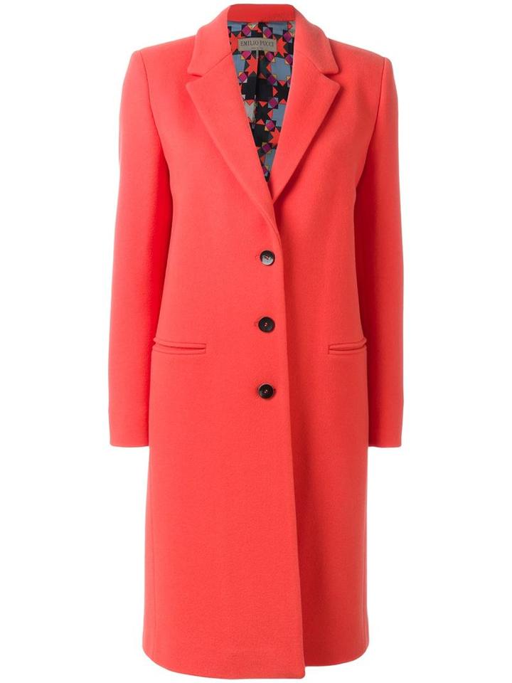 Emilio Pucci Classic Mid Coat, Women's, Size: 42, Red, Virgin Wool/cashmere/viscose/acetate
