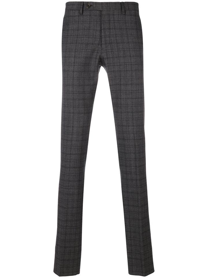 Salvatore Ferragamo - Checked Trousers - Men - Cotton/spandex/elastane/virgin Wool - 52, Grey, Cotton/spandex/elastane/virgin Wool