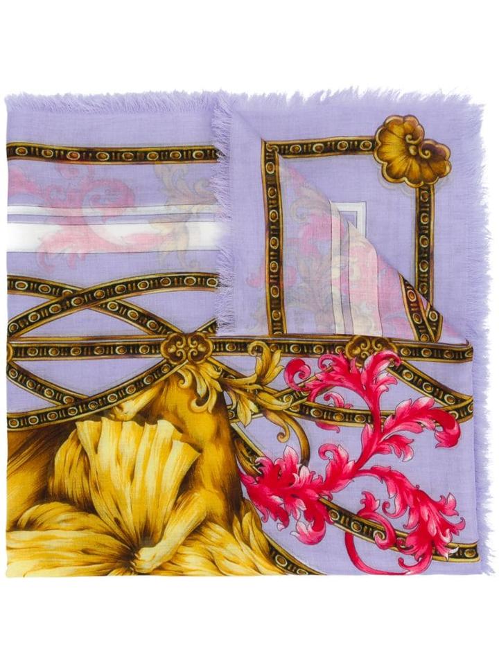 Versace Floral Lion Print Scarf - Purple