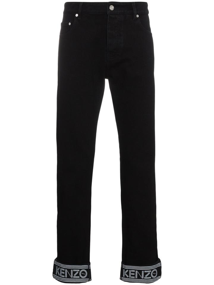 Kenzo Turn Up Detail Logo Jeans - Black