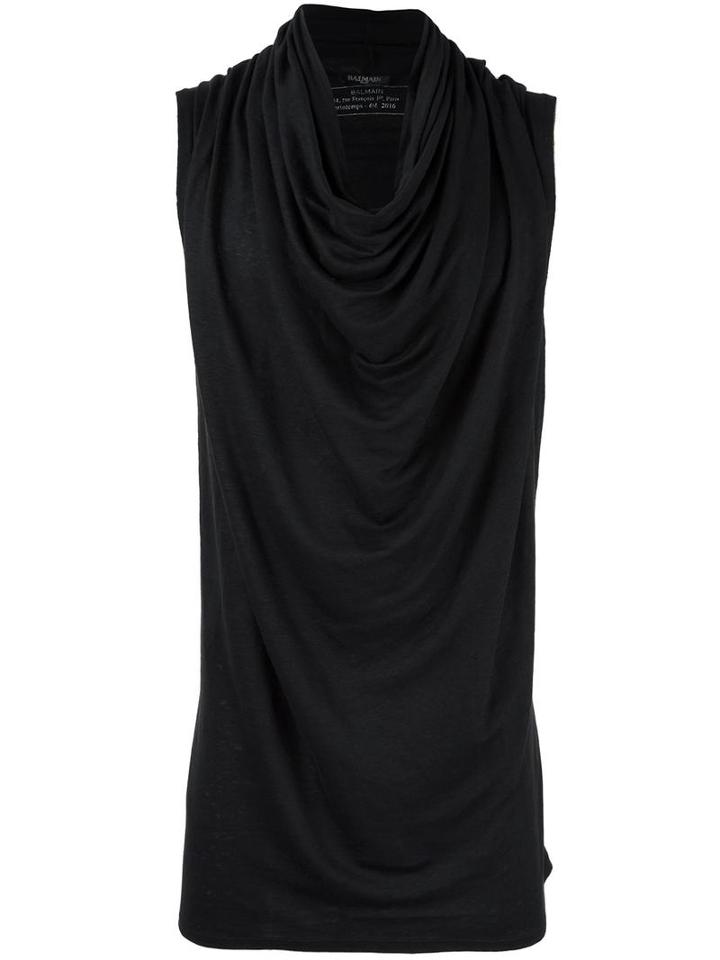 Balmain Scoop Neck Vest, Men's, Size: Large, Black, Linen/flax