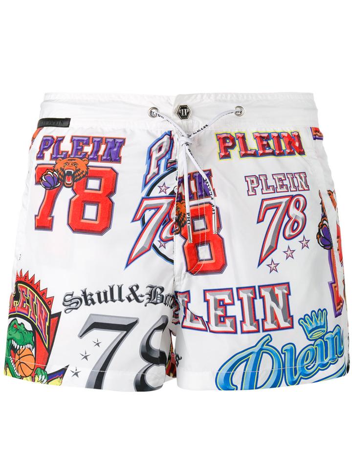 Philipp Plein 'big Foot' Swimming Trunks, Men's, Size: Medium, White, Polyester