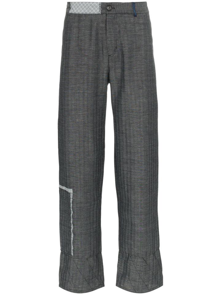 78 Stitches Slouch Virgin Wool Linen-blend Tapered Trousers - Blue