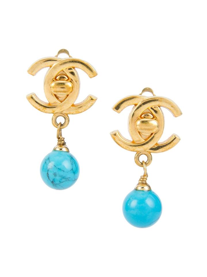 Chanel Vintage Cc Logo Stone Clip-on Earrings - Metallic
