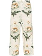 By Walid Lotus Flower Print Cropped Trousers - Neutrals
