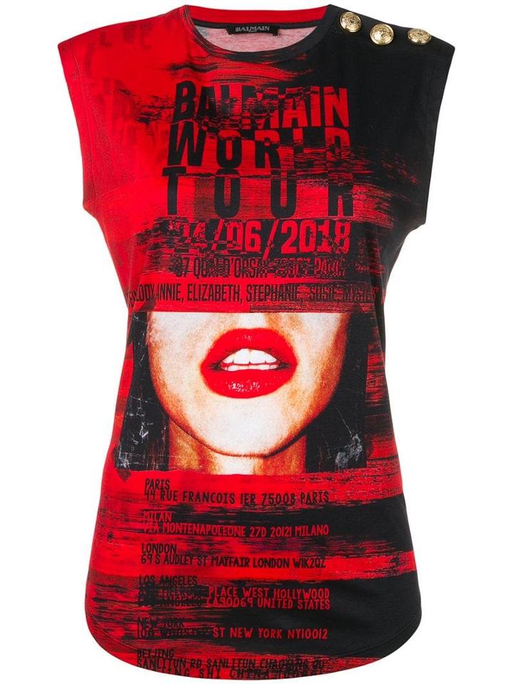Balmain 'world Tour' Printed Top - Red