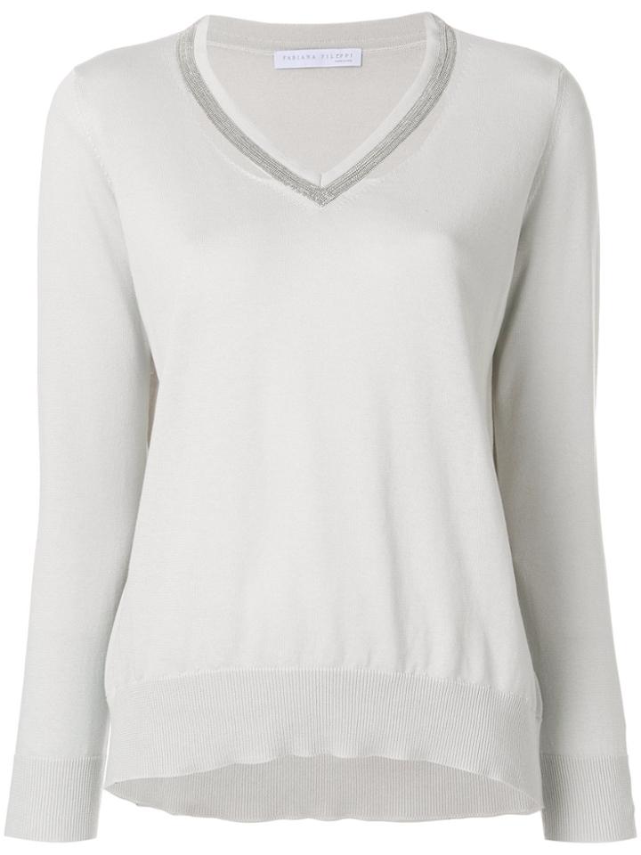 Fabiana Filippi Metallic Embroidery Cutout Jumper - Grey