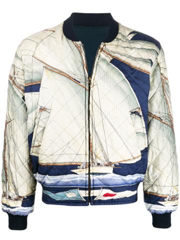 Hermès Pre-owned 1980s Sailboat Print Reversible Bomber Jacket - White