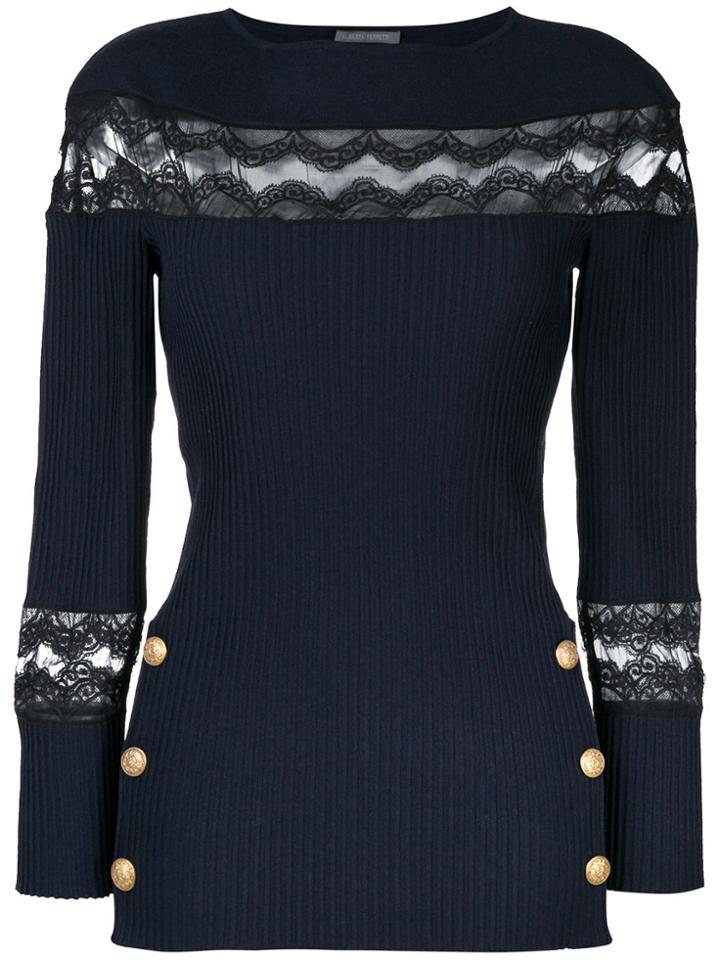 Alberta Ferretti Lace Panel And Button Detail Sweater - Blue