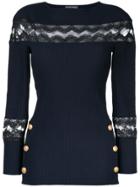 Alberta Ferretti Lace Panel And Button Detail Sweater - Blue