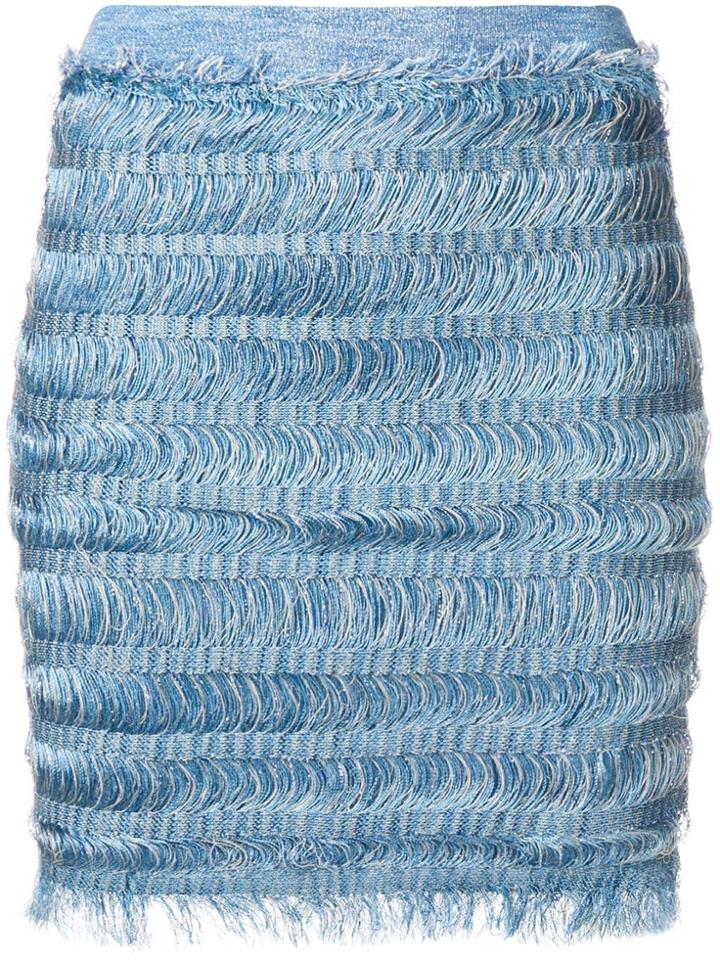 Balmain Fringe Pencil Skirt - Blue