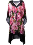 Dolce & Gabbana Rose Print Kaftan Dress, Size: 46, Black, Silk
