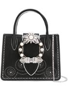 Miu Miu Studded Embellished Mini Tote, Women's, Black, Calf Leather/goat Skin/metal (other)/glass