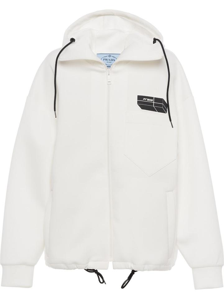 Prada Logo Front Hoodie - White