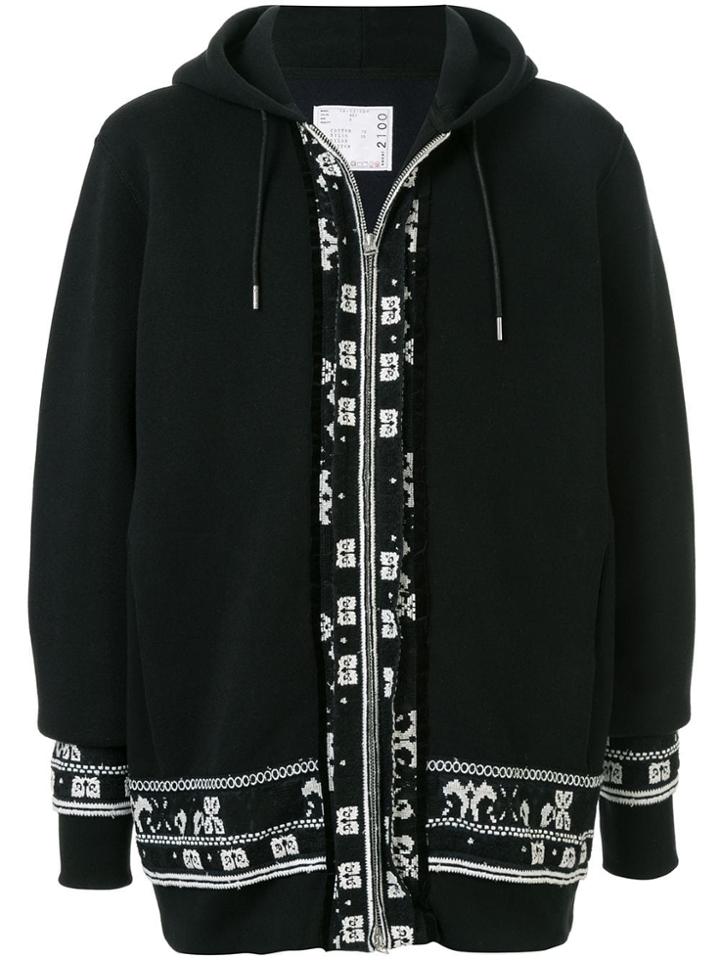 Sacai Embroidered Zipped Hoodie - Black