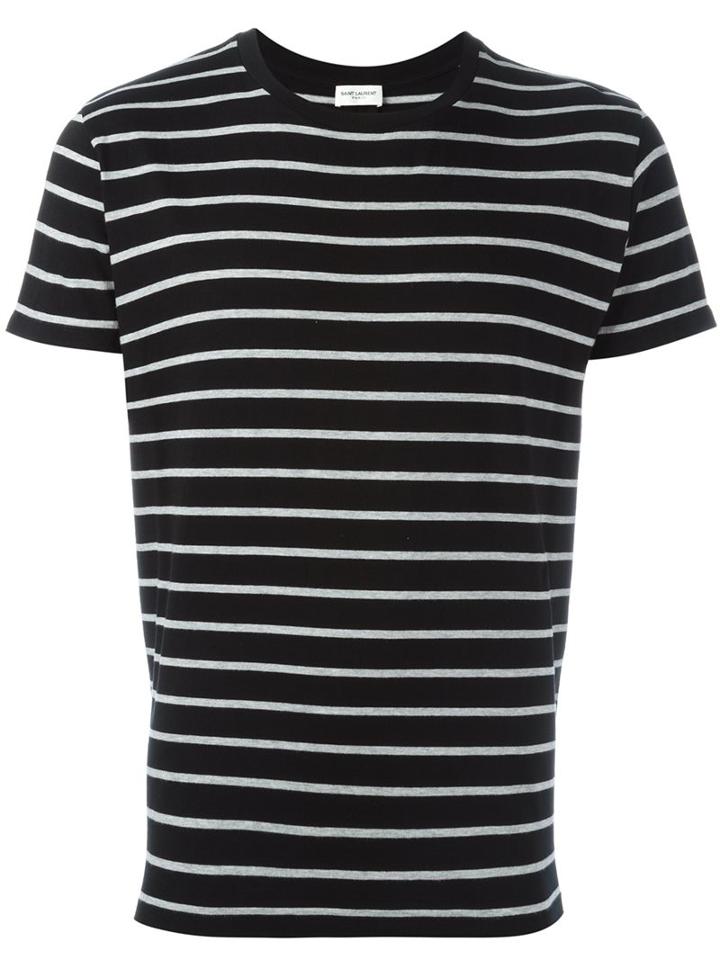 Saint Laurent Striped T-shirt, Men's, Size: Large, Black, Cotton