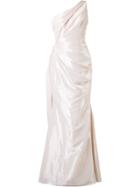Romona Keveza One Shoulder Liquid Satin Draped Gown - White