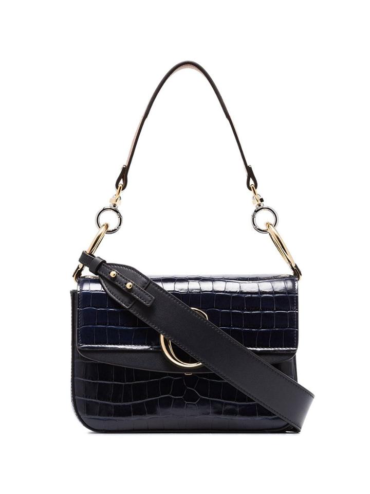 Chloé C Crocodile-effect Double Carry Shoulder Bag - Blue