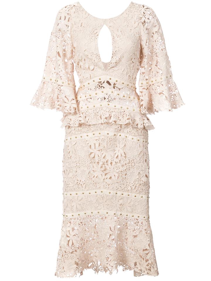 Nicole Miller Flutter Sleeve Dress - Nude & Neutrals