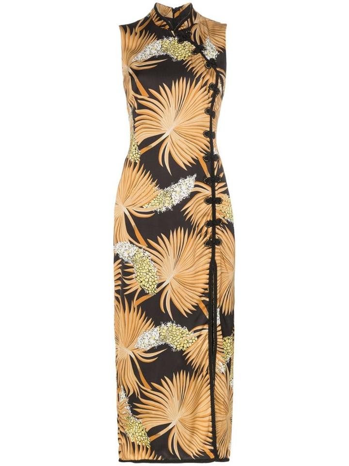 De La Vali Jean Palm Print Dress - Black