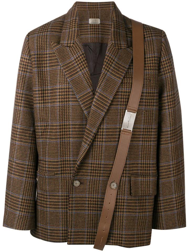 Necessity Sense Double Breasted Check Blazer - Brown