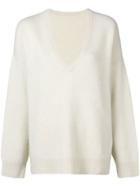 Frenckenberger Knit Oversized V Neck Sweater - White