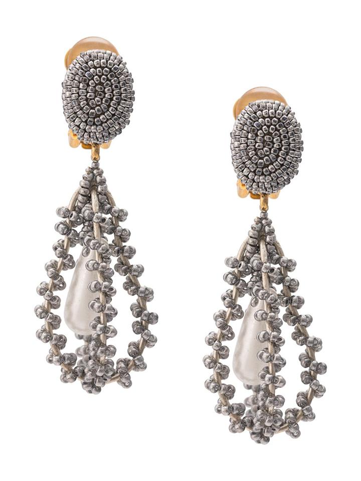 Oscar De La Renta Beaded Drop Earrings - Silver
