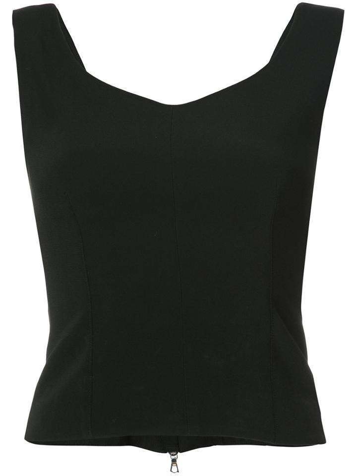 Adam Lippes Stretch Cady V-neck Shell Top - Black