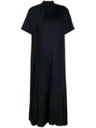 Jil Sander Navy Half Sleeve Pleated Midi Dress - Blue