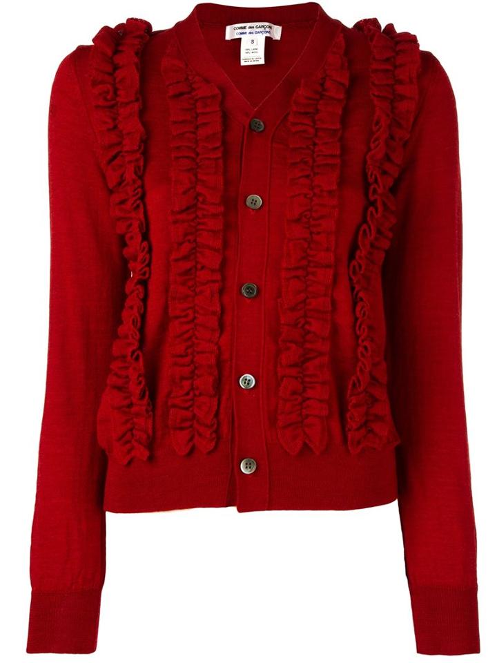 Comme Des Garçons Comme Des Garçons Ruffled Cardigan, Women's, Size: Small, Red, Wool