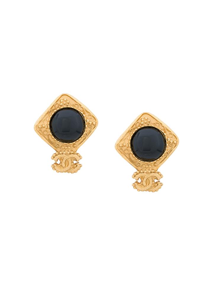 Chanel Vintage Logo Stone Earrings - Metallic