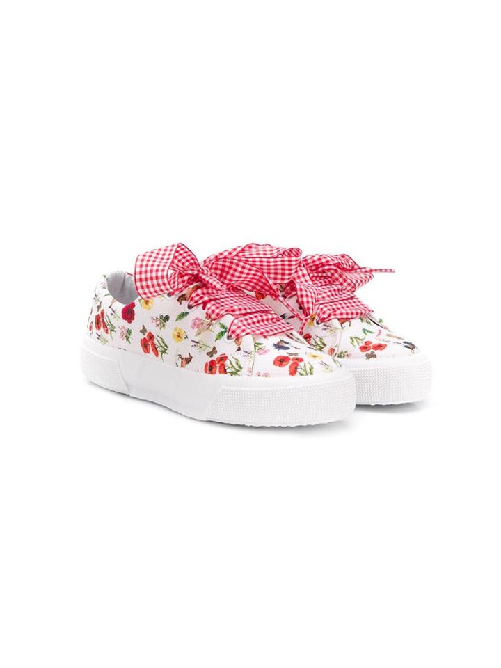 Monnalisa Gingham Lace Up Sneakers - White