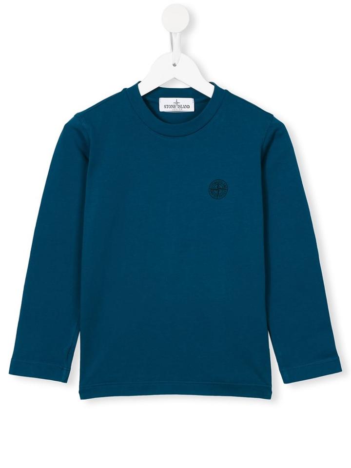 Stone Island Kids Logo Print T-shirt, Kids Unisex, Size: 10 Yrs, Blue, Cotton