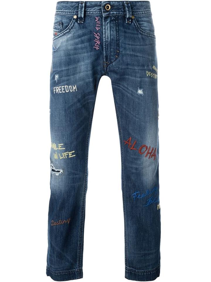 Diesel Embroidered Jeans, Men's, Size: 34, Blue, Cotton