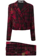 Jean Louis Scherrer Vintage Tartan Skirt Suit, Women's, Size: 40, Red