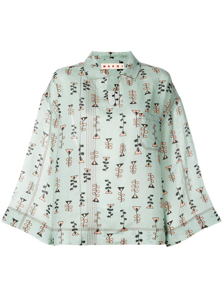 Marni Printed Wide Sleeve Blouse - Green
