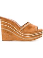 Sergio Rossi Contrast Stitching Slip On Wedge Mules