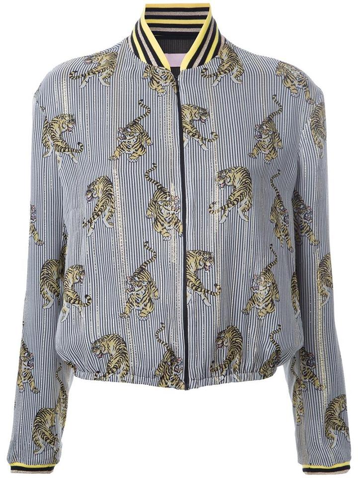 Giamba Tiger Print Bomber Jacket, Women's, Size: 40, White, Silk/polyester