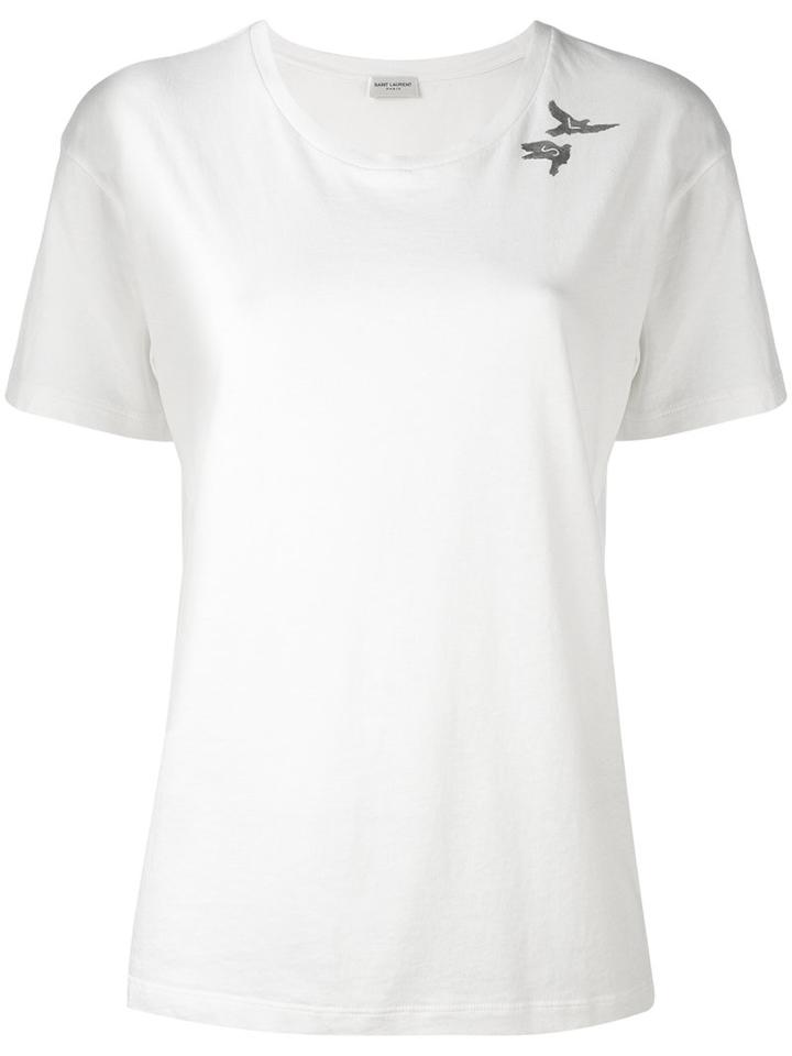 Saint Laurent - Bird Print T-shirt - Women - Cotton - S, White, Cotton